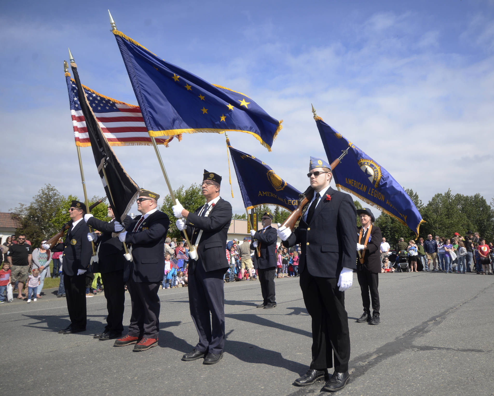 An American Legion color guard marches in the Fourth of July parade on Tuesday, July 4, 2017 in Kenai, Alaska. (Photo by Ben Boettger/Peninsula Clarion)                                An American Legion color guard marches in the Fourth of July parade on Tuesday, July 4, 2017 in Kenai, Alaska. (Photo by Ben Boettger/Peninsula Clarion, file)