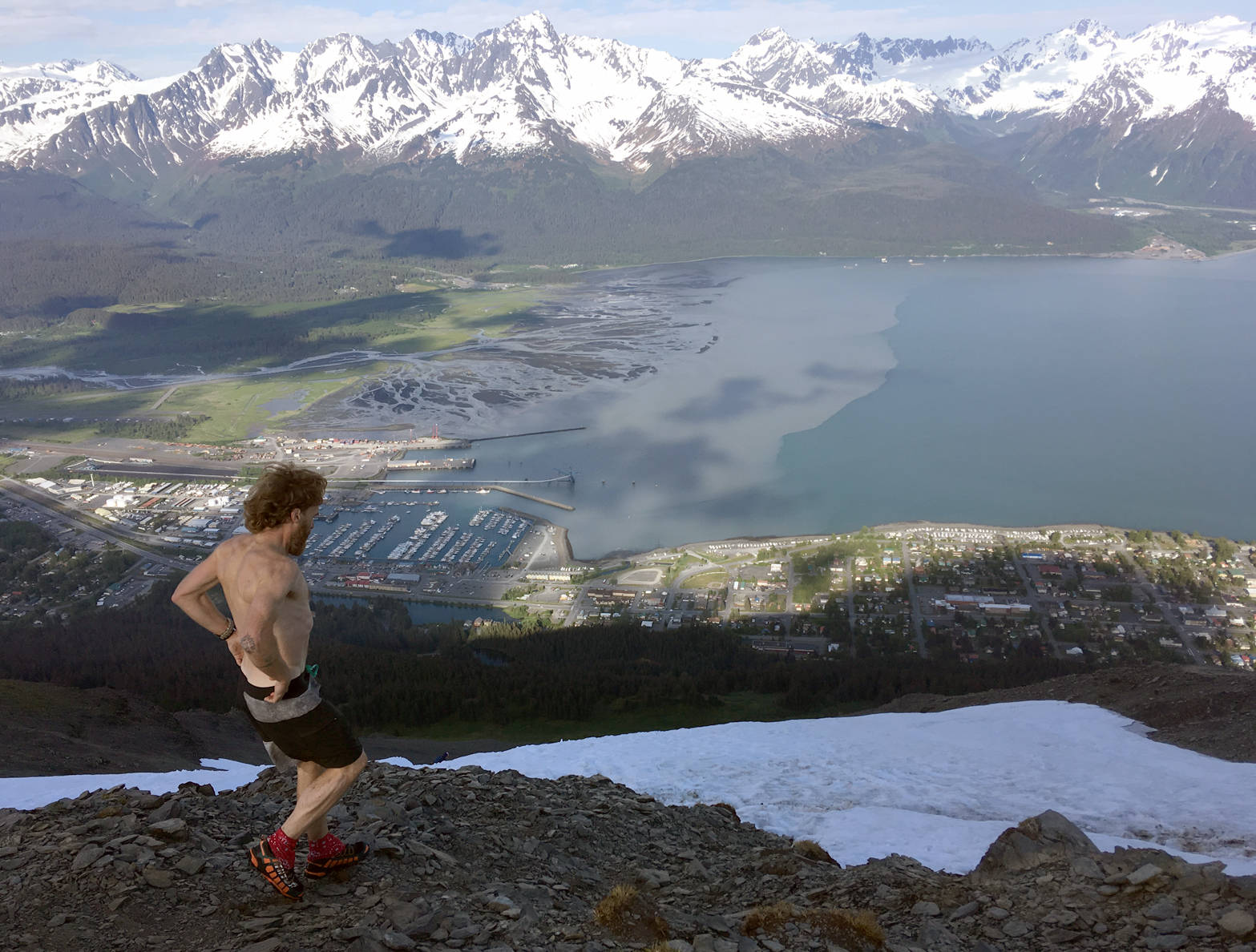 Erik Johnson, of Seward, trains for Mount Marathon on June 13, 2018. (Photo by Jeff Helminiak/Peninsula Clarion)