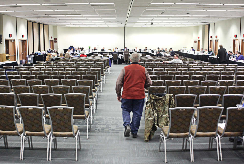 Photo by Rashah McChesney/Peninsula Clarion  By the last few days of the Upper Cook Inlet Board of Fisheries meetings, very few members of the public were on hand to discuss fishing policy with board members Feb. 12, 2014 in Anchorage, Alaska. Audience members were primarily aligned with advocacy organizations including the United Cook Inlet Drift Association, Kenai River Sportfishing Association, Kenai Peninsula Fishermen's Association and the Kenai River Professional Guide's Associations.