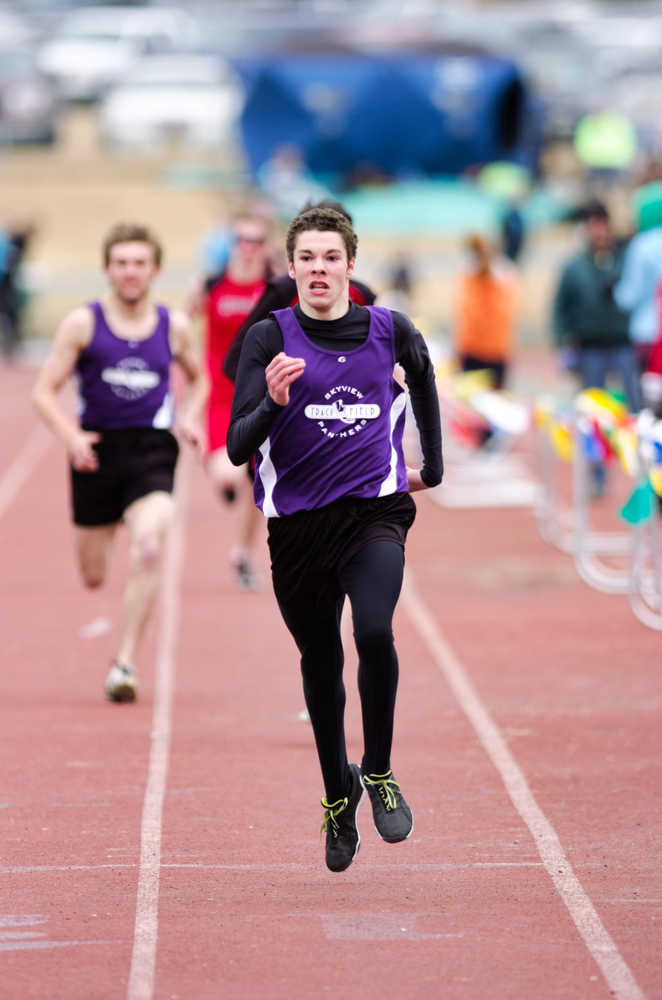 Clarion file photo Skyview's Micah Hilbish wins the 1600-meter championship Saturday May 5, 2012, he was later disqualified.