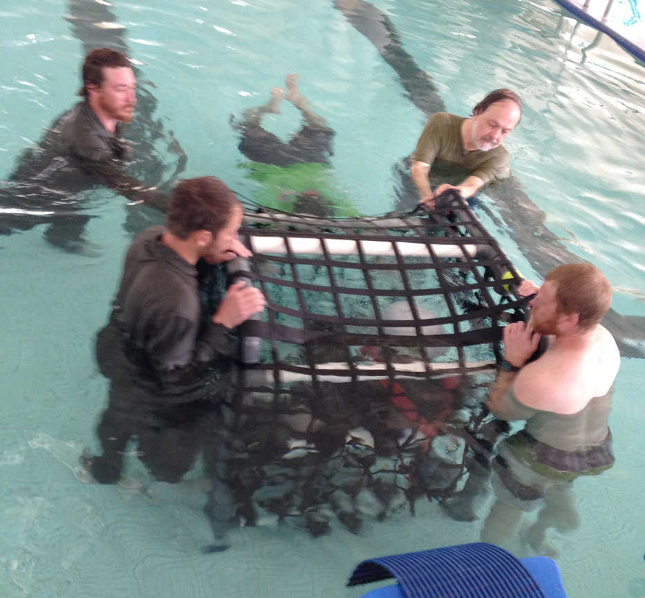 Photo courtesy Kenai National Wildlife Refuge Trainers and course participants help simulate the disorienting nature of being turned upside down while underwater in a shaking aircraft.
