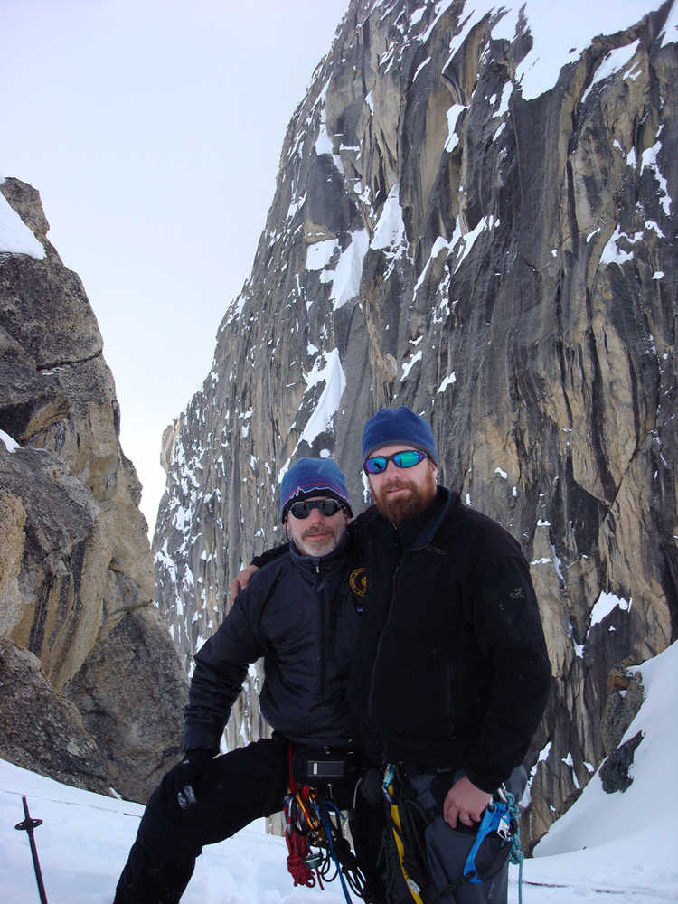 This 2012 photo provided by Chris Shelden shows Matt Hamby, left, and his husband, Shelden, right, at Ruth Glacier in Denali National Park, Alaska. The couple from Anchorage, Alaska, married in Canada and renewed their vows last year when same-sex marriage was briefly allowed in Utah. On Monday, they joined four other same-sex couples in suing the state of Alaska in federal court, arguing the state's constitutional ban on same-sex marriage violates their rights to due process and equal protection under the U.S. Constitution. (AP Photo/Courtesy Chris Shelden)