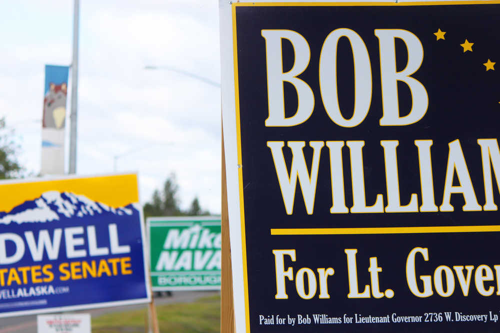 Photo by Kelly Sullivan/ Peninsula Clarion Soldotna residents have been noticing the removal of politcal signs from private property, Sunday, August 3, 2014, in Soldotna, Alaska.