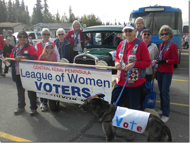 The League of Women Voters of the Central Kenai Peninsula lined up for the Soldotna Progress Days parade on July 26. Photo courtesy League of Women Voters.