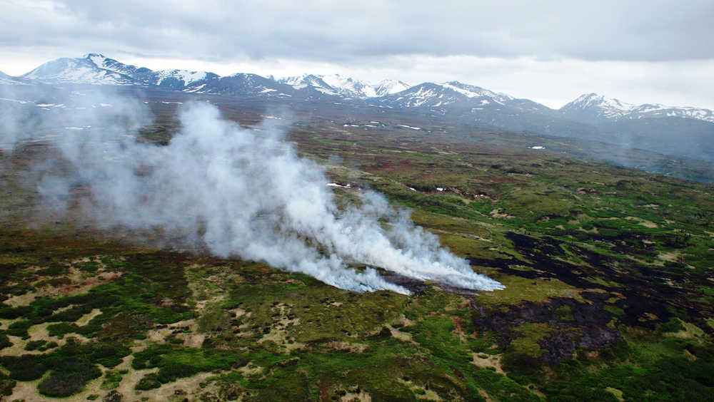 The Funny River Fire burns high in the Andrew Simons Wilderness Unit on the Kenai National Wildlife Refuge this past summer.  This unit is the largest of three that make up the 1.3 million-acre Kenai Wilderness. (Kenai National Wildlife Refuge photo)