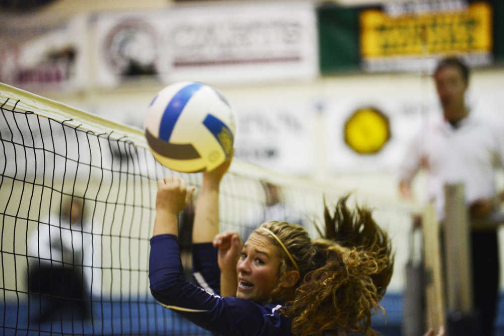 Photo by Kelly Sullivan/ Peninsula Clarion Soldotna Stars' Skylar Shaw reacts after missing the ball during the game against the Palmer Moose Friday, September 25, 2014, at Soldotna High School, in Soldotna, Alaska.