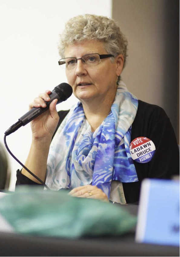 Photo by Kelly Sullivan/Peninsula Clarion LaDawn Druce spoke at the Kenai Peninsula Borough Assembly Candidate Forum at the Kenai Visitors and Cultural Center, on Wednesday, September 17, 2014 in Kenai, Alaska. Druce is running for the Sterling seat in the Kenai Peninsula Borough Assembly regular elections on Oct. 7.