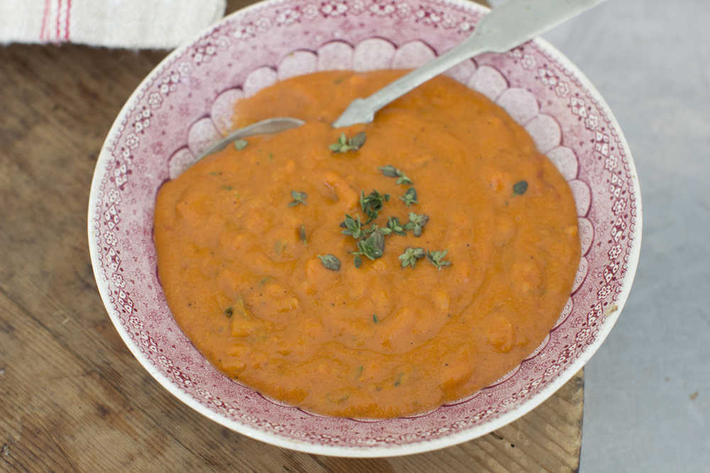 This Sept.  22, 2014 photo shows roasted tomato and rice soup in Concord, N.H. (AP Photo/MatthewMead)