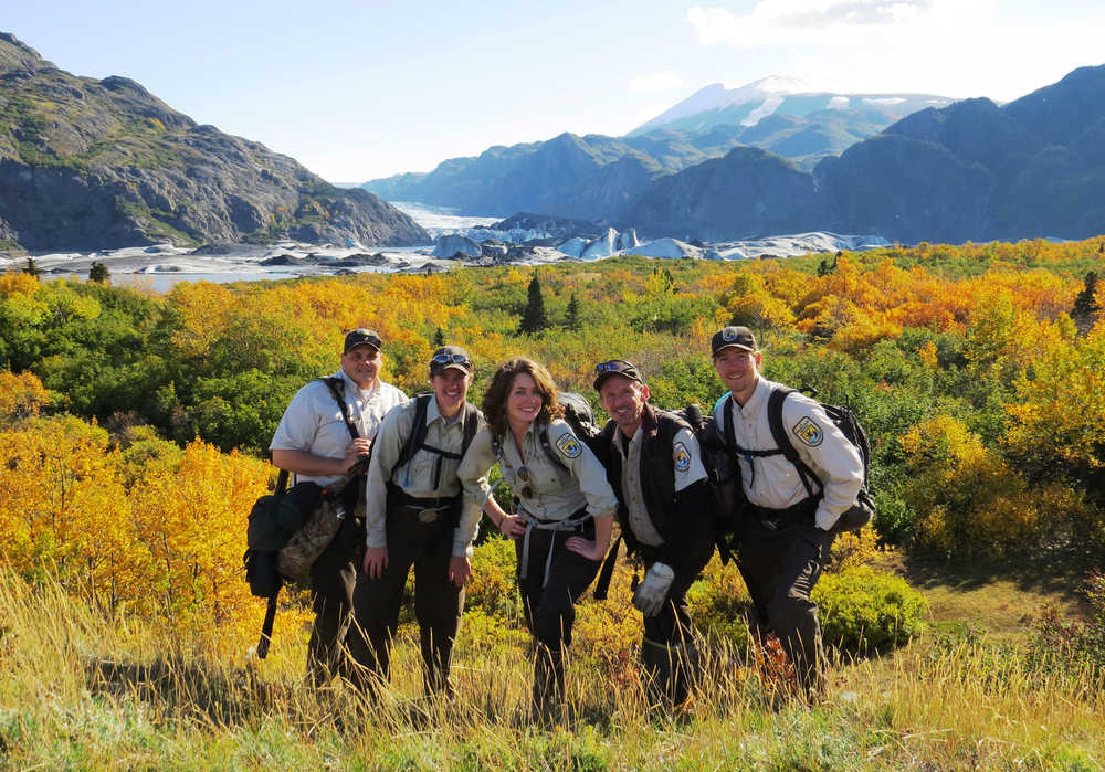 The Kenai National Wildlife Refuge trail crew poses after working on the Tustumena Glacier Trail. (Photo courtesy Kenai National Wildlife Refuge)