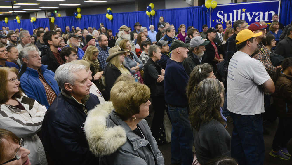 Photo by Rashah McChesney/Peninsula Clarion  More than 100 people attended a rally for Senate candidate Dan Sullivan on Sunday Nov. 2, 2014 in Soldotna, Alaska. Sen. Ted Cruz, R-Texas, campaigned for Sullivan who is in a race against incumbent Sen. Mark Begich, D-Alaska.