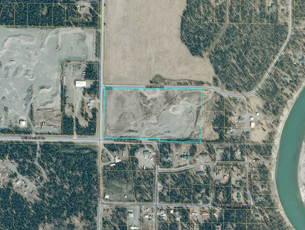 Photo courtesy Kenai Peninsula Borough Planning Department The highlighted property at the corner of Ciechanski Road and Virginia Drive is a gravel pit owned by Sean Cude. Property owners in the Diamond Willow-Fairfield subdivision have petitioned the borough for a local option zoning district that would change the rural district to single-residential that requires all parcels to be subdivided into within 50 percent of the mathmatical mean of each pacel in the district.