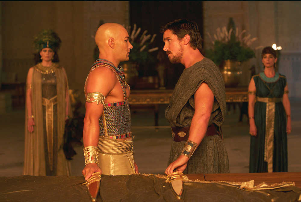 This image released by 20th Century Fox shows Joel Edgerton, left, as pharaoh-to-be Ramses, and Christian Bale as Moses in a scene from "Exodus: Gods and Kings." The film, directed by Ridley Scott, is set for release on Dec. 12, 2014. (AP Photo/20th Century Fox, Kerry Brown)