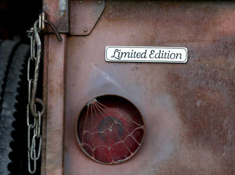 A Limited Edition decal is attached to the tailgate of Peter Duvaloois' Rat Rod on Tuesday, Nov. 11, 2014, in Saugerties, N.Y. The fast machines are pieced together from vintage parts and scrapyard finds. They are rumblier, rustier and turn more heads on the highway. (AP Photo/Mike Groll)