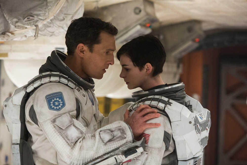 This photo released by Paramount Pictures shows, Matthew McConaughey, left, and Anne Hathaway, in a scene from the film, '"Interstellar," from Paramount Pictures and Warner Brothers Pictures, in association with Legendary Pictures. (AP Photo/Paramount Pictures, Melinda Sue Gordon)