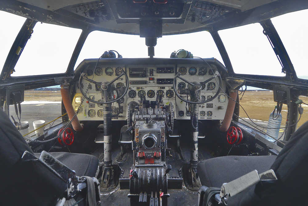 Photo by Rashah McChesney/Peninsula Clarion The cockpit of the C-46F "Salmon Ella," built in 1945, contains fewer computerized components than modern planes.