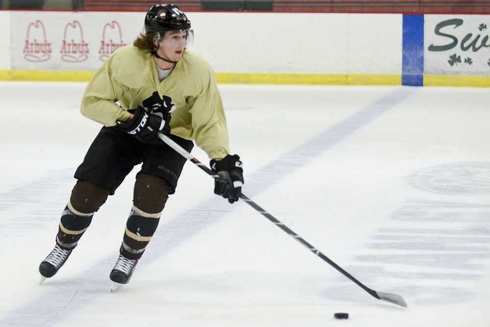 Photo by Rashah McChesney/Peninsula Clarion  In this Sept. 11, 2014 file photo Brown Bears' Ben Campbell practices before the team's season at the Soldotna Sports Complex in Soldotna, Alaska.