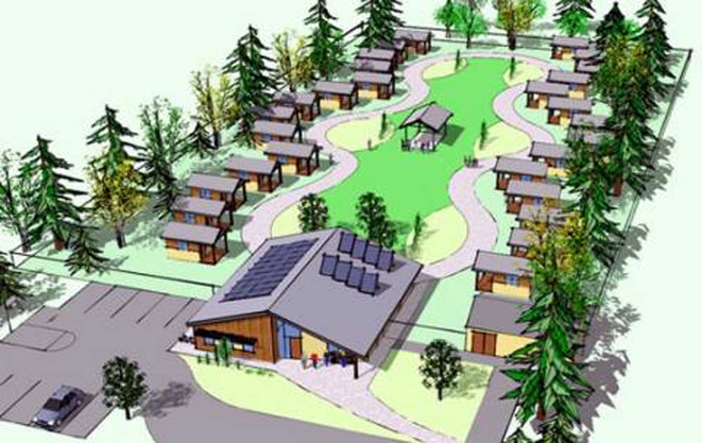 Illustration courtesy Krista Schooley An artist rendition of what a tiny home community for the homeless could look like. A community action group organized by homeless advocate Krista Schooley is looking for feedback in hopes of creating a self-sustaining community for people in need.