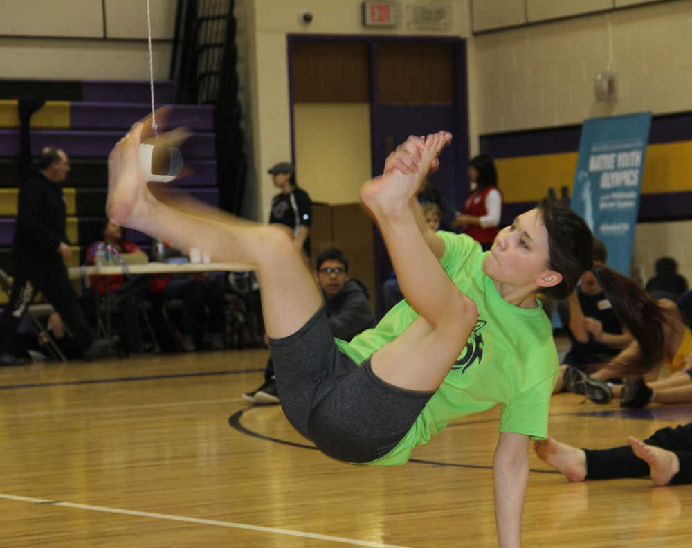 Youths compete Alaskan high kick event at NYO's.