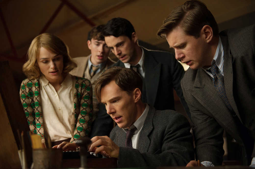 This image released by The Weinstein Company shows, clockwise from left, Keira Knightley, Matthew Beard, Matthew Goode, Allen Leech and Benedict Cumberbatch in a scene from the film, "The Imitation Game." The film was nominated for an Oscar Award for best feature. Cumberbatch was also nominated for best actor and Knightley for best supporting actress for their roles in the film. (AP Photo/The Weinstein Company, Jack English