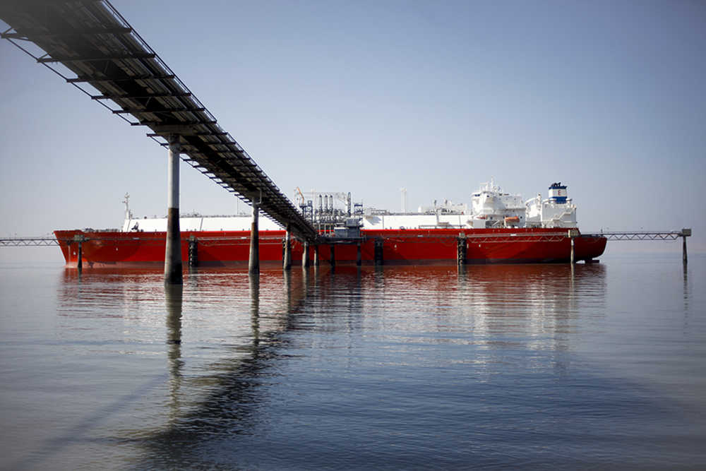 Photo by Rashah McChesney/Peninsula Clarion   The liquid natural gas tanker Excel sits at the ConocoPhillips LNG facility Friday May 2, 2014 in Kenai, Alaska. It is the one of six planned LNG cargoes to be exported from Kenai to Japan and the first since plant operations were suspended in late 2012.