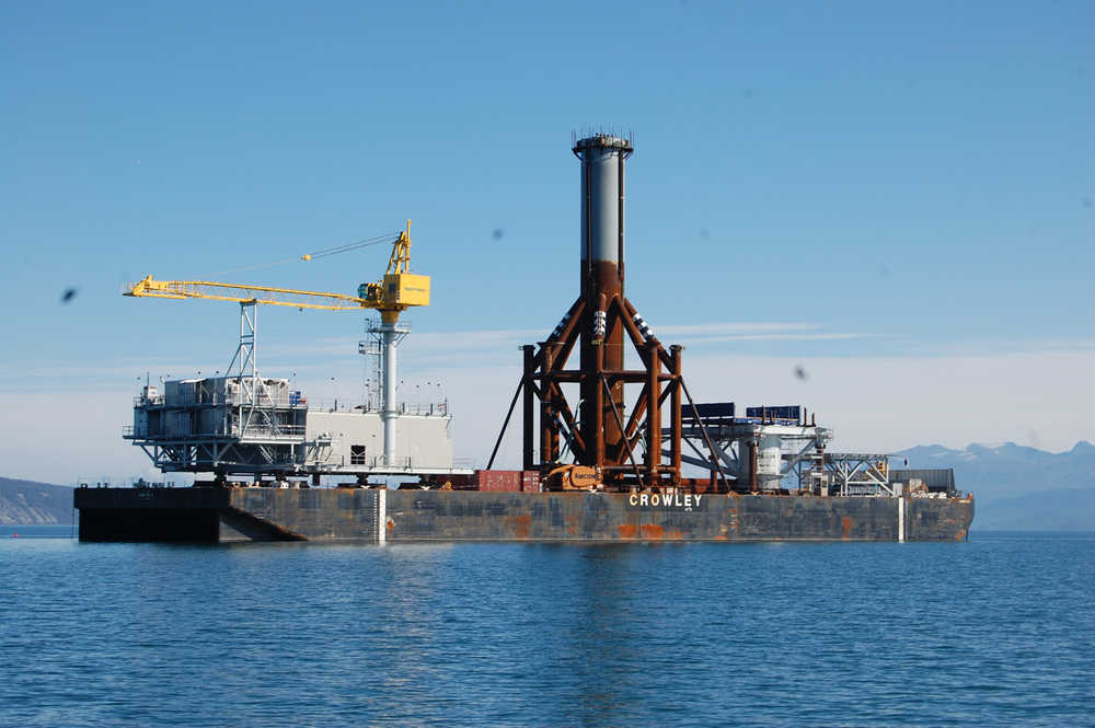 Photo courtesy Furie Operating Alaska The first production platform to be installed in Cook Inlet since the mid-1980s arrived in Kachemak Bay last September. The Furie Operating Alaska platform was completed in Ingleside, Texas, last summer, and began its journey from Corpus Christi to Alaska through the Gulf of Mexico and the Panama Canal on June 4, 2014. It will be installed over the company's Kitchen Lights Unit No. 3 this year.