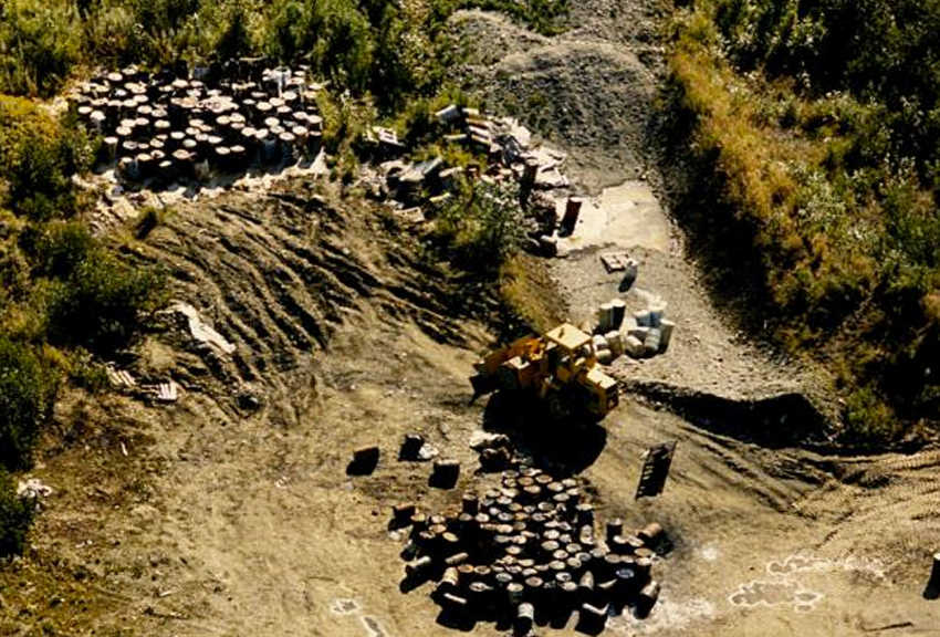 The Arness Septage Site in Nikiski, shown here from the air in September 1985. The site was contaminated with thousands of gallons of oil and other industry wastes. Concerns about the septage site and a new monofill waste site in the area prompted the Kenai Peninsula Borough to commission a groundwater movement study. The results will be presented at a March 23 meeting in Nikiski.