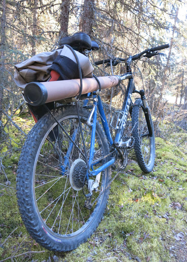 A mountain bike outfitted for a fishing excursion should include a rack for holding gear and rod tubes. Other available accessories include panniers and trailers. (Photo courtesy Dave Atcheson)