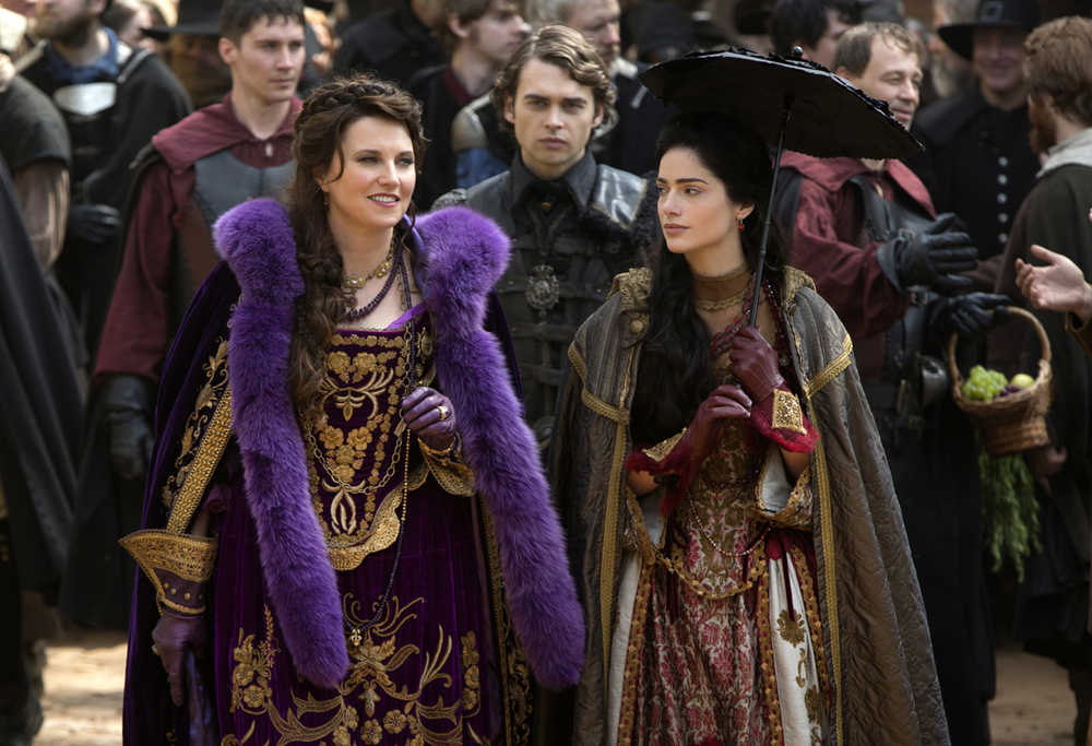 In this image released by WGN America, Lucy Lawless portrays Countess Marburg, left, and Janet Montgomery portrays Mary Sibley, in WGN America's breakout hit series "Salem," premiering Sunday, April 5 at 10:00 p.m. ET. (AP Photo/WGN America, William Lothridge)