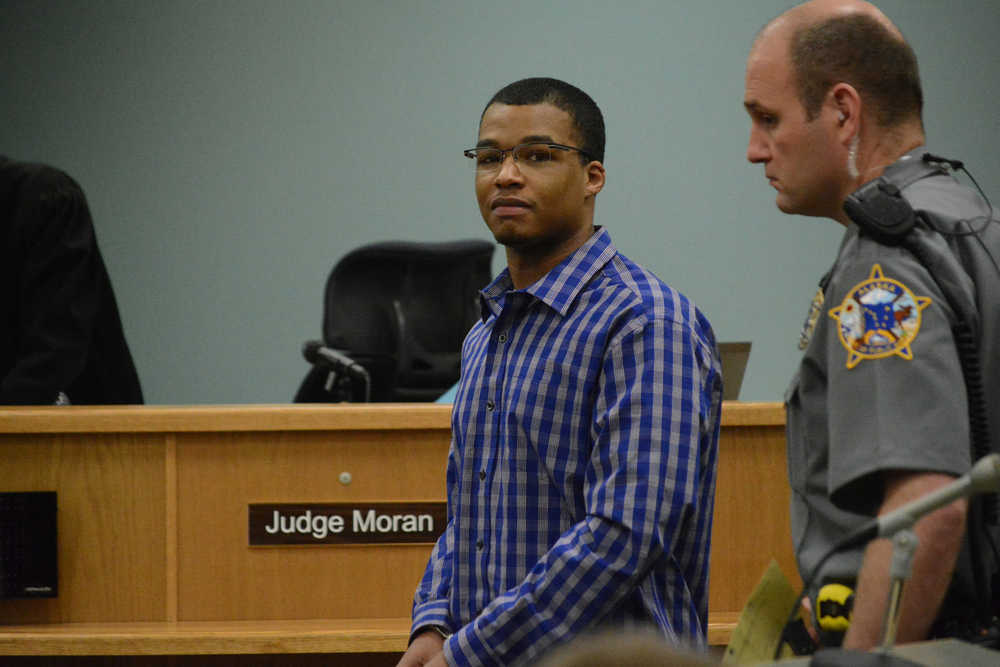 Demarqus Green, 23, is lead out of the Homer Courtroom by a corrections officer after being convicted of second-degree murder in the shooting of Demain Sagerser on July 7, 2012, at Sagerser's Stariski Creek home.