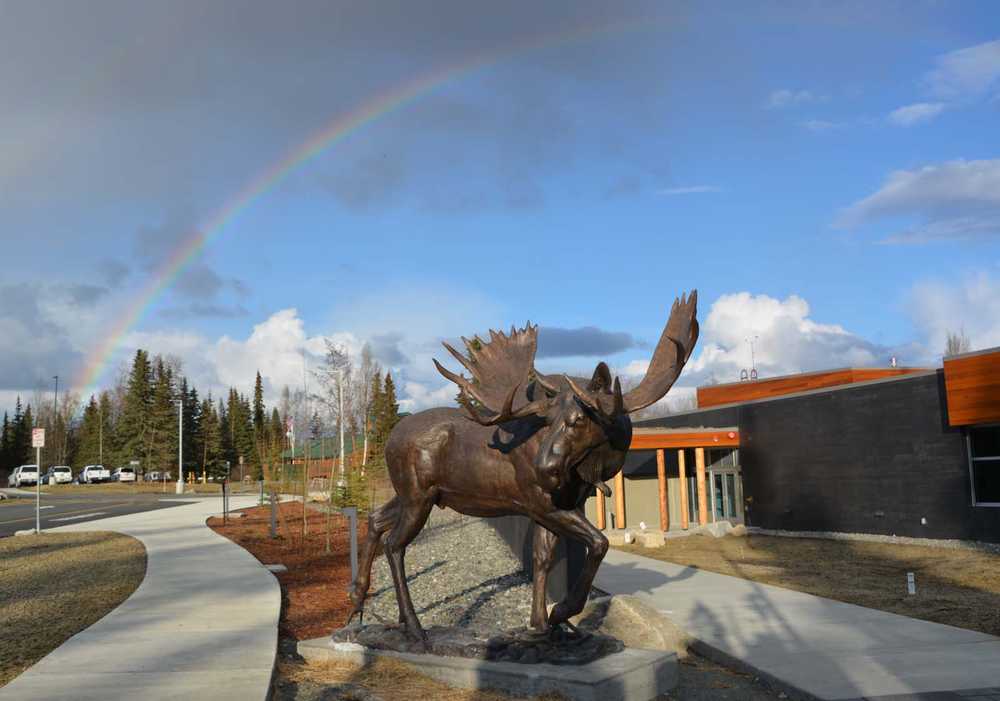 A bronze bull moose by artist Stan Watts stands tall, welcoming guests to the Kenai National Wildlife Refuge Visitor Center. (Photo courtesy Kenai National Wildlife Refuge)
