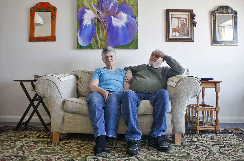 Photo by Rashah McChesney/Peninsula Clarion Happy and Jim Schneider are among the residents at Vintage Pointe Manor senior apartments who are facing a rate increase. In this  Tuesday May 30, 2015 photo of the couple in their 826 square foot apartment - the two talked about potentially being priced out of their apartment and having to move elsewhere.
