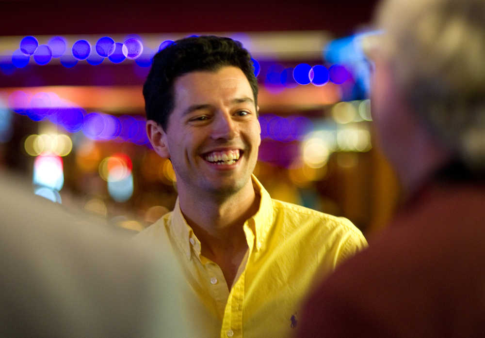 Juneau Symphony conductor candidate Troy Quinn meets with locals during a meet-and-greet at the Baranof Hotel in November 2014.