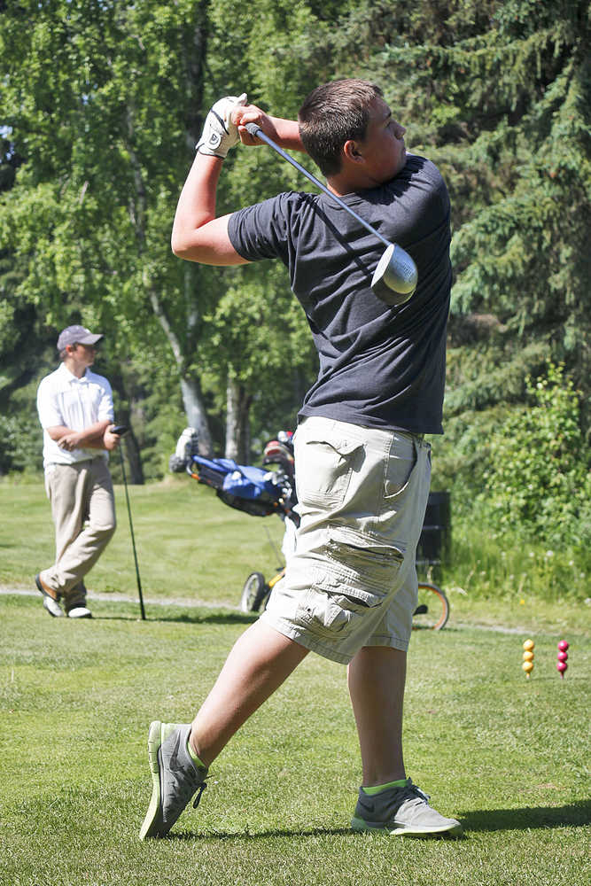 Photo by Rashah McChesney/Peninsula Clarion Brock Cant hits a long drive during the Junior's Golf Tournament on June 18, 2015 at Birch Ridge Golf Course in Soldotna, Alaska.