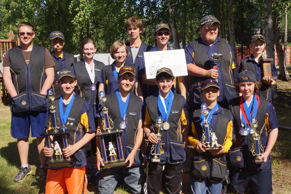 Photo courtesy of Kristi Olson Edwards The Peninsula Shooting Stars show off their medals from the state shoot. In the back row are Billy Morrow, Bradley Walters, Emily Books, Katelynn Kimes, Wyatt Denna, Bailey Horne, Bradley Phelps and Garrett Horne. In the front row are Tyler Morrison, Nick Edwards, Adam Trujillo, Sam Schimmel and James Lott.