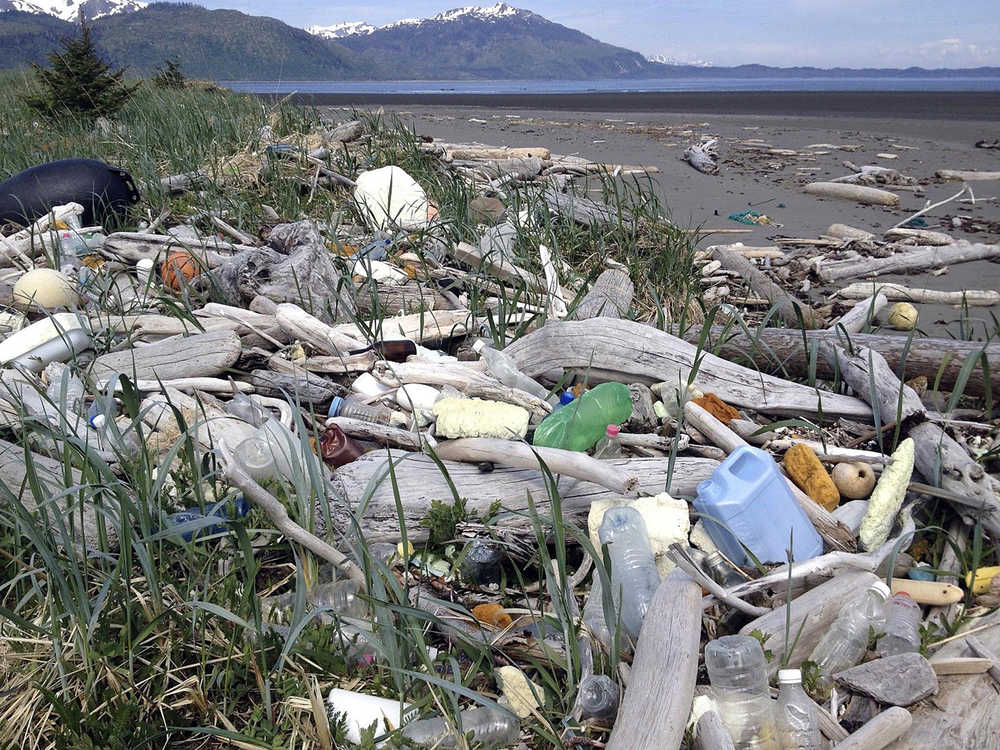 ADVANCE FOR SUNDAY, JULY 12 AND THEREAFTER - In this undated photo provided by the Alaska Department of Environmental Conservation, debris litters the shore on Montague Island, Alaska. A massive cleanup effort is getting underway in Alaska, with tons of marine debris, some likely sent to sea by the 2011 tsunami in Japan, set to be airlifted from rocky beaches and taken by barge for recycling and disposal in the Pacific Northwest. (Alaska Department of Environmental Conservation via AP)