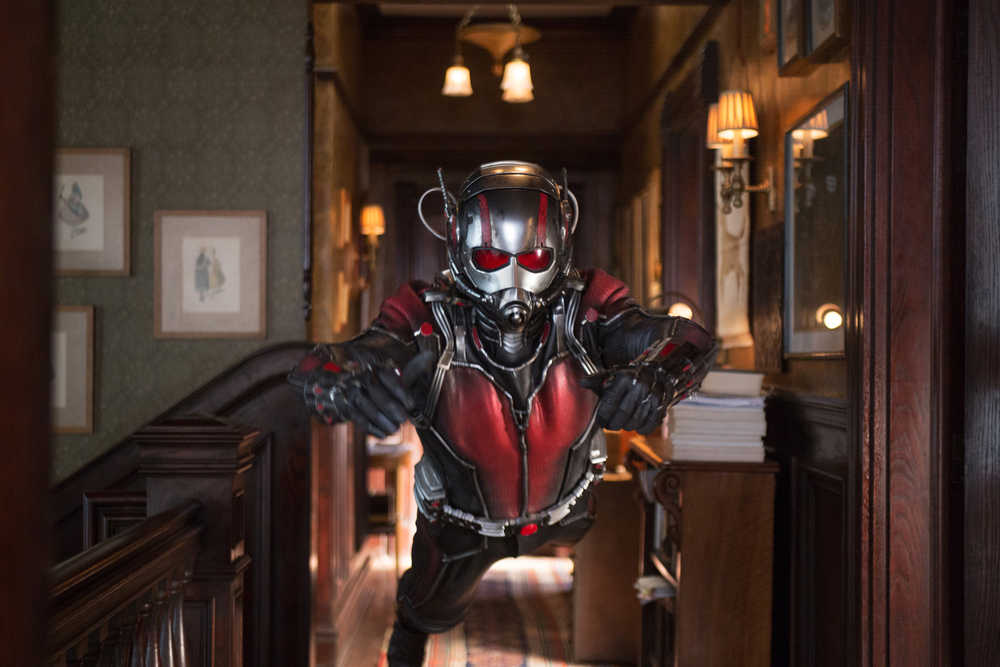 This photo provided by Disney shows Paul Rudd as Scott Lang/Ant-Man in a scene from Marvel's "Ant-Man." The film releases in the U.S. on Friday, July 17, 2015. (Zade Rosenthal/Disney/Marvel via AP)