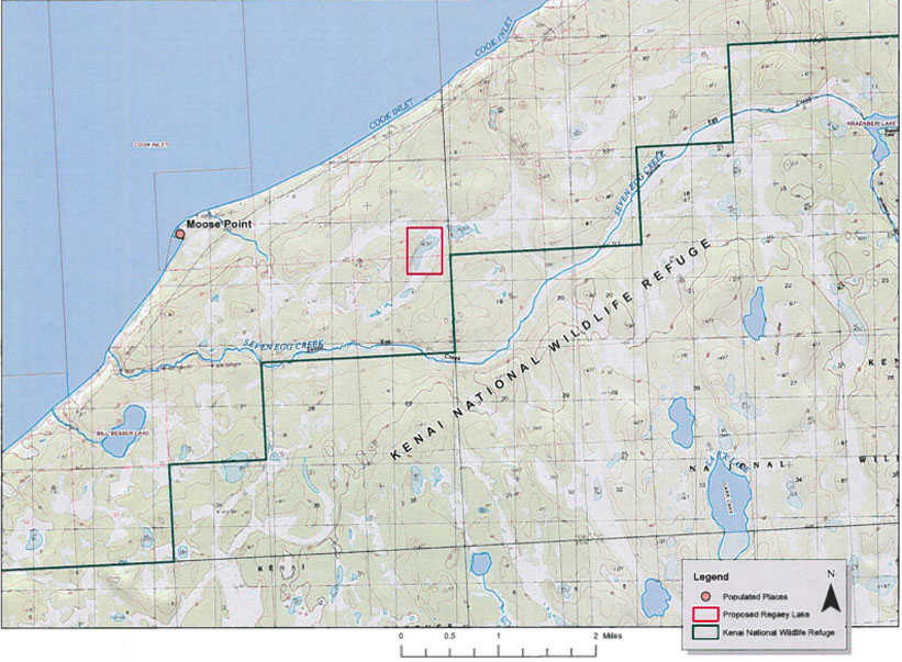 Courtesy photo/Alaska Department of Natural Resrouces This map from a naming application shows the location of an unnamed lake on the Kenai Peninsula, 31 miles northeast of Nikiski and less than 2 miles from the Cook Inlet. The proposed name is Regaey Lake.