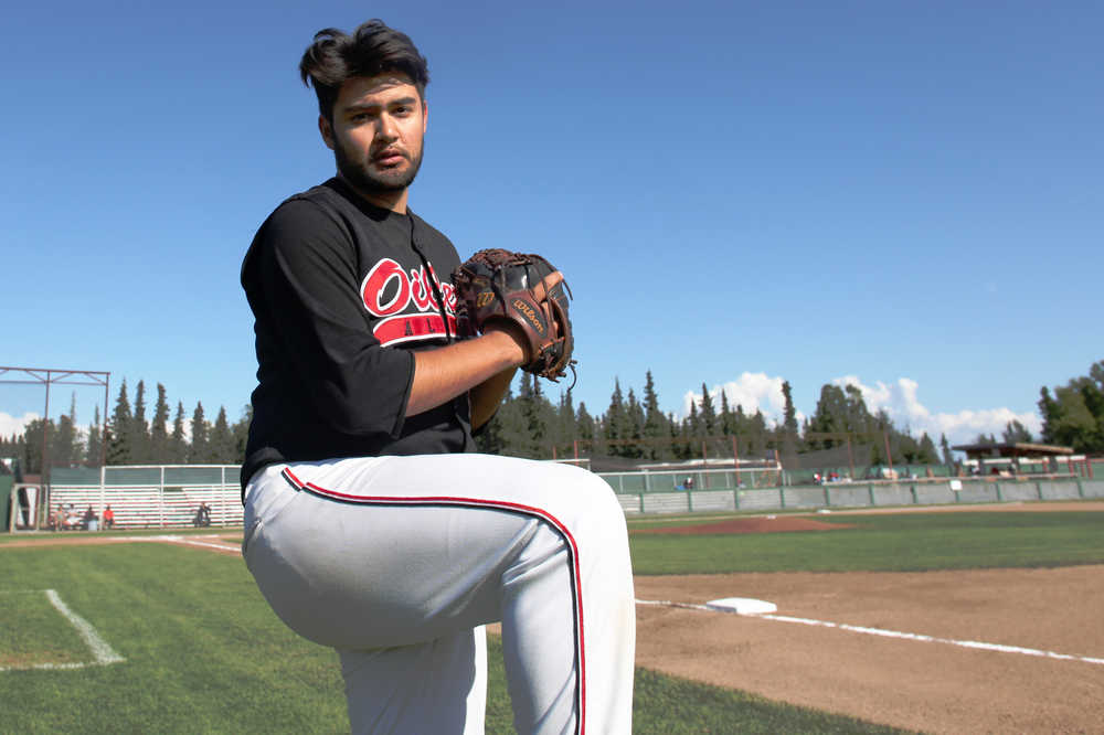 Ben Boettger/Peninsula Clarion Oilers pitcher Josh Medeles stands on the ball diamond before a game in Kenai on Friday, July 24.