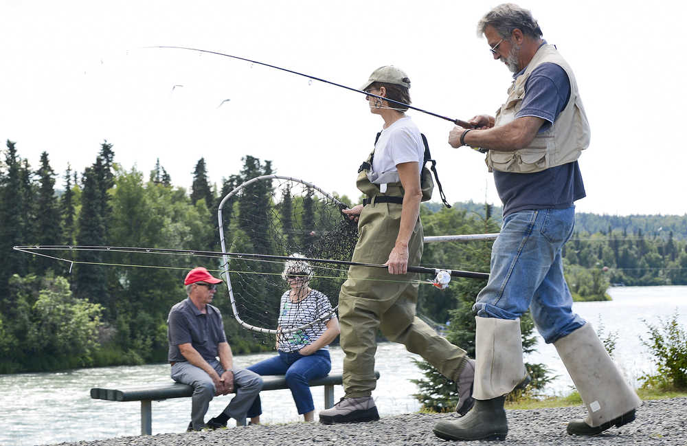 Photo by Rashah McChesney/Peninsula Clarion  Dozens of people enjoyed the sun and fishing at Soldotna Creek Park on Thursday July 30, 2015 in Soldotna, Alaska.