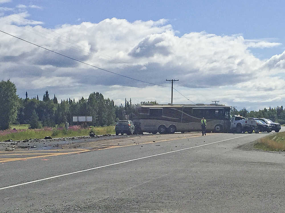 Photo by Megan Pacer/Peninsula Clarion A wreck between a motor home and another vehicle has the Kenai Spur Highway closed between Kenai and Soldotna on Wednesday August 5, 2015 near the intersection of Lancashire Lane in Kenai, Alaska.