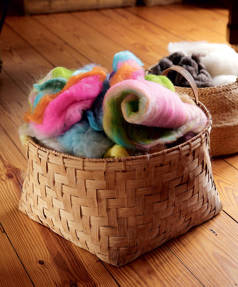 This photo provided by Storey Publishing shows a basket of colorful fiber in a spinner's stash from "The Spinner's Book of Yarn Designs" (2012), by author, Sarah Anderson. After the knitting and crochet revivals comes a handspinning resurgence as those who work with yarn seek more versatility and control over their projects. "Instead of going to the yarn shop and saying, 'What do you have?' I can choose. I can say I want this wool and silk together and I can blend them to make just the yarn I want," explains Anderson. (John Polak/Storey Publishing via AP)