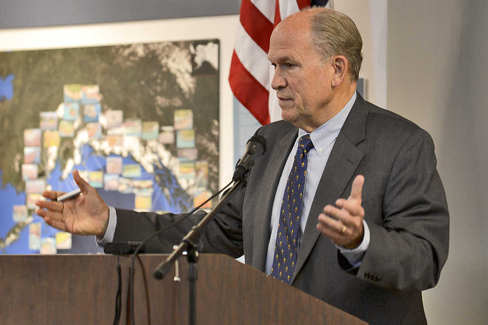 Photo by Rashah McChesney/Peninsula Clarion Alaska Gov. Bill Walker spoke on the economy, oil and gas exploration, medicaid and fisheries issues at a Kenai Chamber of Commerce luncheon on Wednesday August 26, 2015 in Kenai, Alaska.