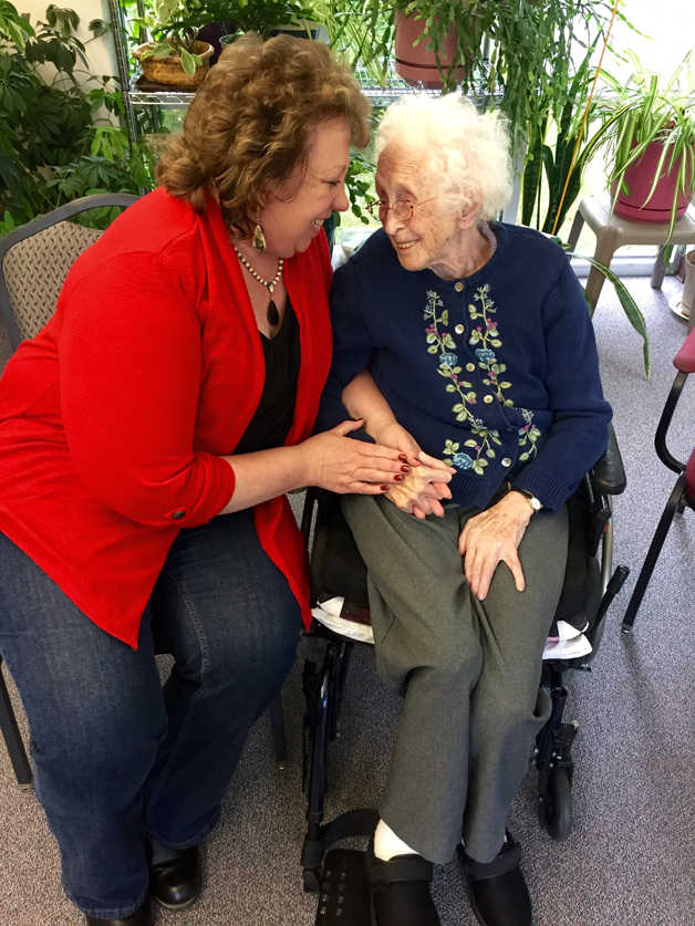 Courtesty Photo/Verda Benson Kenai resident Verda Benson (left) visits with her mother, Fern Elam (right). Elam turned 105 on Sept. 4, 2015, and resides at Heritage Place in Soldotna, Alaska.