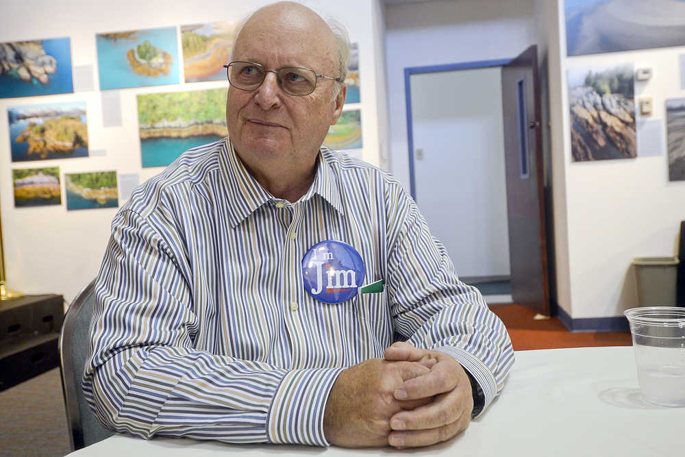 Photo by Rashah McChesney/Peninsula Clarion Kenai City Council candidate James Glendening talks to a reporter after a candidate meet and greet on Wednesday Sept. 9, 2015 at the Kenai Chamber of Commerce and Visitors Center in Kenai, Alaska.