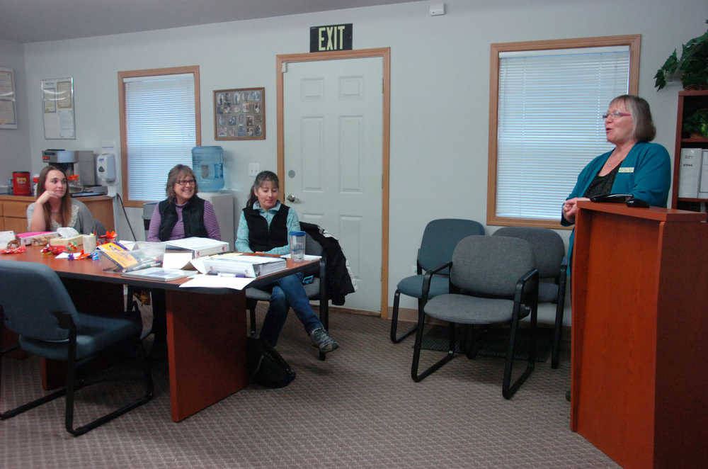 Photo by Megan Pacer/Peninsula Clarion Workshop participants listen to a presentation on disability services and their relation to domestic violence during a course session on Wednesday, Oct. 7, 2015 at the LeeShore Center in Kenai, Alaska.