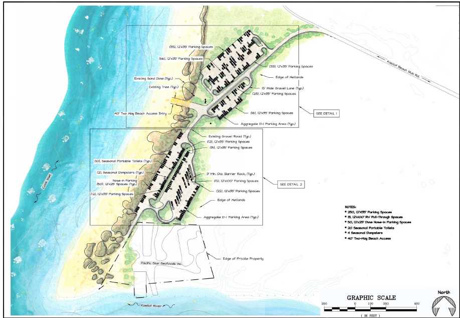 The Alaska Department of Natural Resources issued concept plans for developing a parking lot on the north side of the Kasilof River.