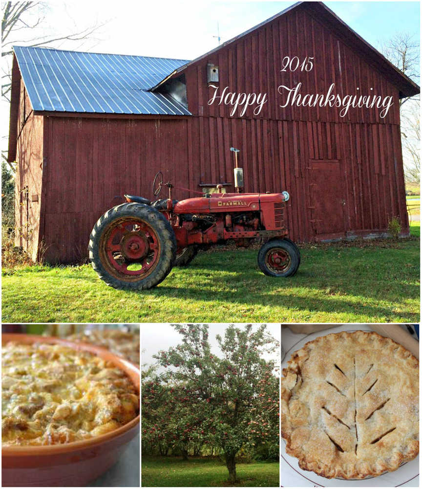 A red barn, a 1940 Farmall H Tractor and an heirloom apple orchard are just a few of the amenities that make Thanksgiving special at the Towanda, Pa., farmhouse home (circa 1916) of Jim and Donna Conforti, my brother and sister-in-law. From Harry's trees (named for the man who planted the trees on the property "long ago"), come heirloom Idared and Granny Smith apples, used for making Apple, Sausage and Cheese Strata, bottom left, and All-American Apple Pie, bottom right. (Photo credits: Top and bottom, center, Jim Conforti)