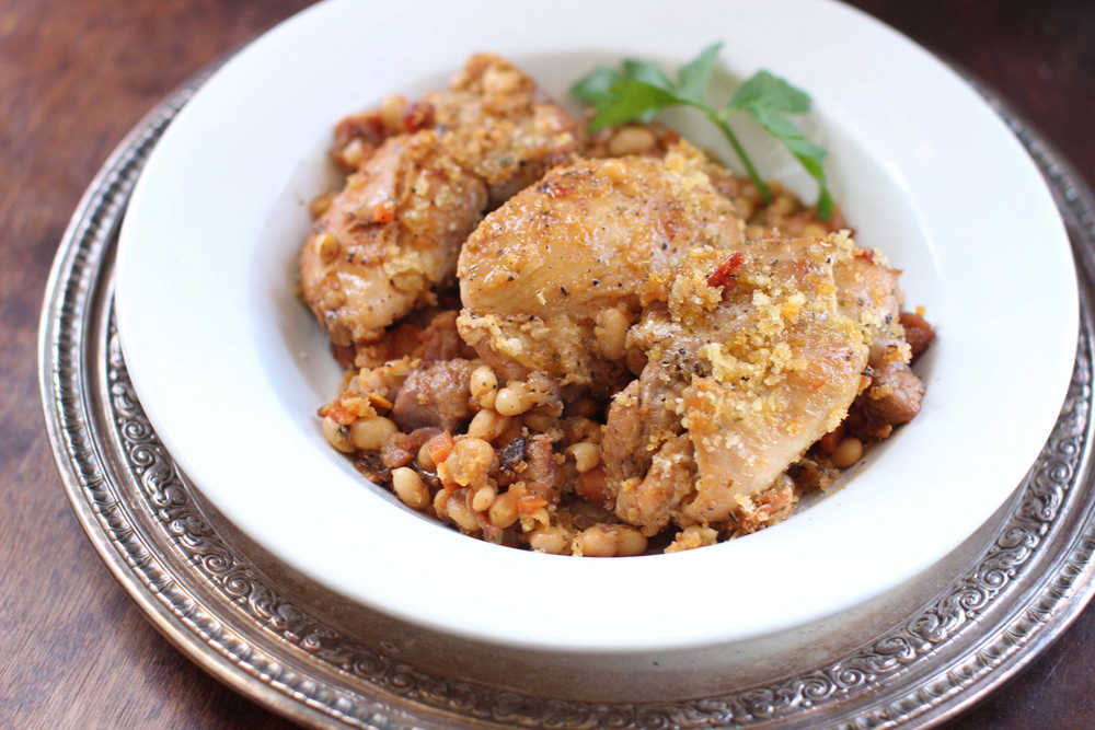 This October 26, 2015 photo shows lightened cassoulet in Concord, NH. This recipe evokes some of the comfort of a classic French cassoulet, without quite so much heft. (AP Photo/Matthew Mead)