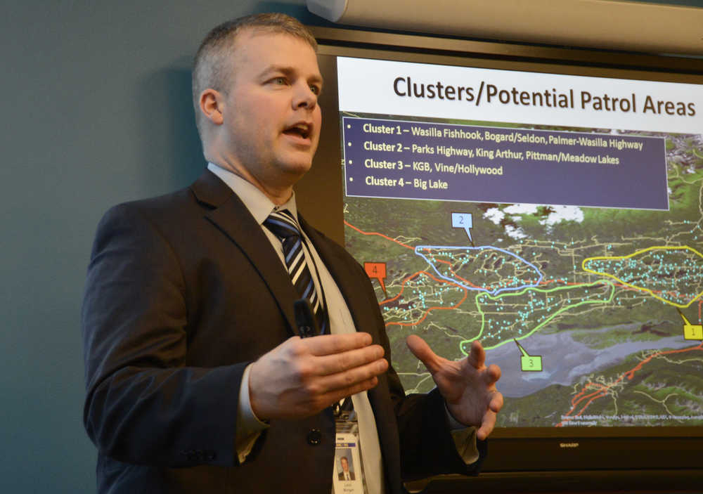 Photo by Megan Pacer/Peninsula Clarion Christy Blaum, an analyst supervisor, takes local law enforcement and business representatives through several background check methods and sites during a workshop on Tuesday, Dec. 15, 2015 at the Kenai National Wildlife Refuge Visitor Center in Soldotna, Alaska.