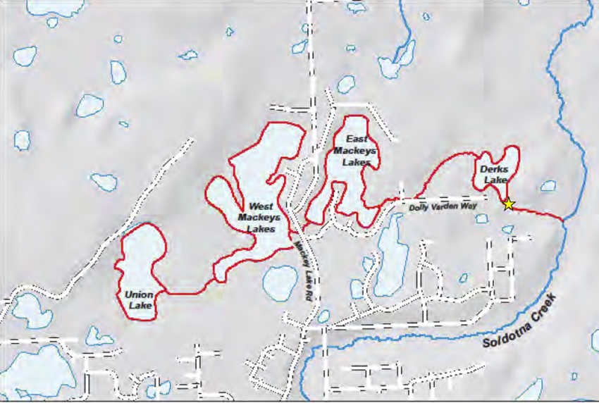 Maps by the Alaska Department of Fish and Game Area one, or the western branch of the Soldotna Creek drainage will be treated with the poison rotenone, in order to eradicate invasive northern pike in the region.  Fish and Game plans to begin treatment on the four lakes in October. Once complete the project will be the largest rotentone treatment project carried out to date by Fish and Game.